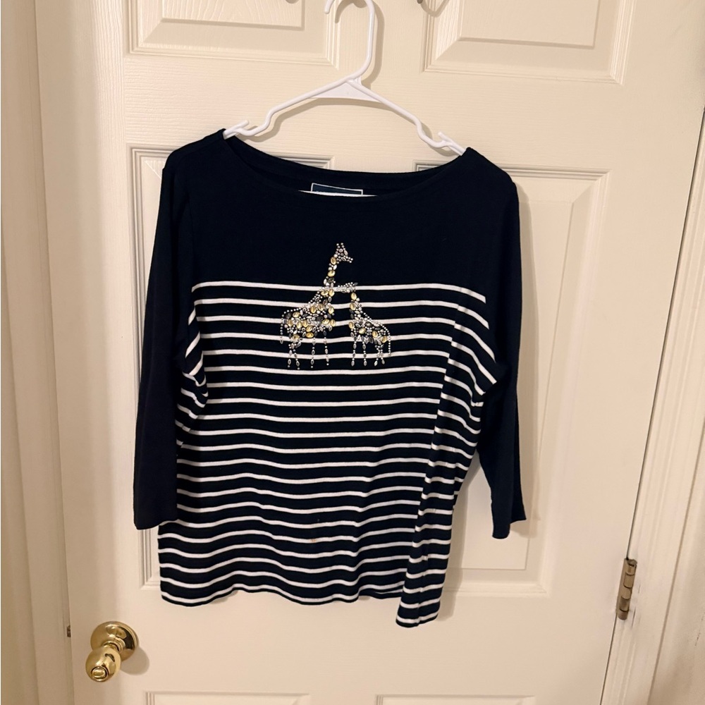Karen Scott Black and White Striped Giraffe Top